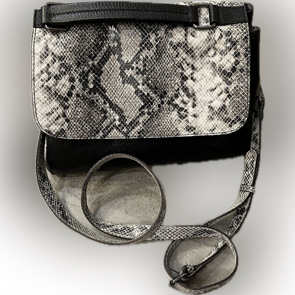 Rare French designer LOXWOOD black & white snakeskin leather crossbody